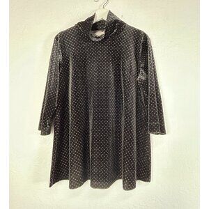 Marina Rinaldi Sport Womens Black Diamond Print Velvet Top Cowl Neck 3/4 Sleeve